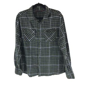 Fission Mens Flannel Shirt Cotton Button Down Long Sleeve Pockets Plaid Green L